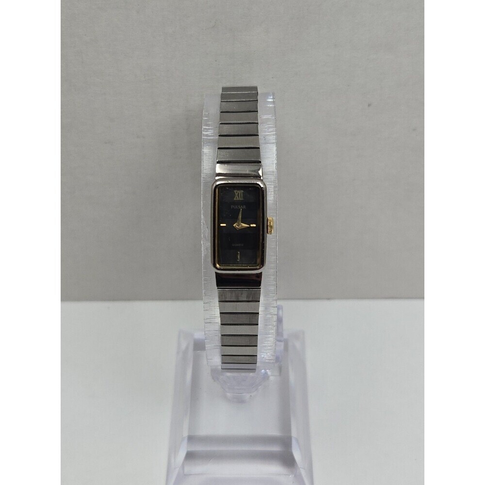 Vintage Pulsar By Seiko Womens Black Gold Tank Quartz Slim Watch New Battery